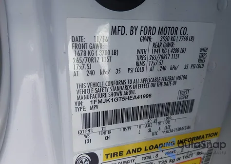 2017 Ford Expedition El Xl from USA, damaged, VIN 1FMJK1GT5HEA41996